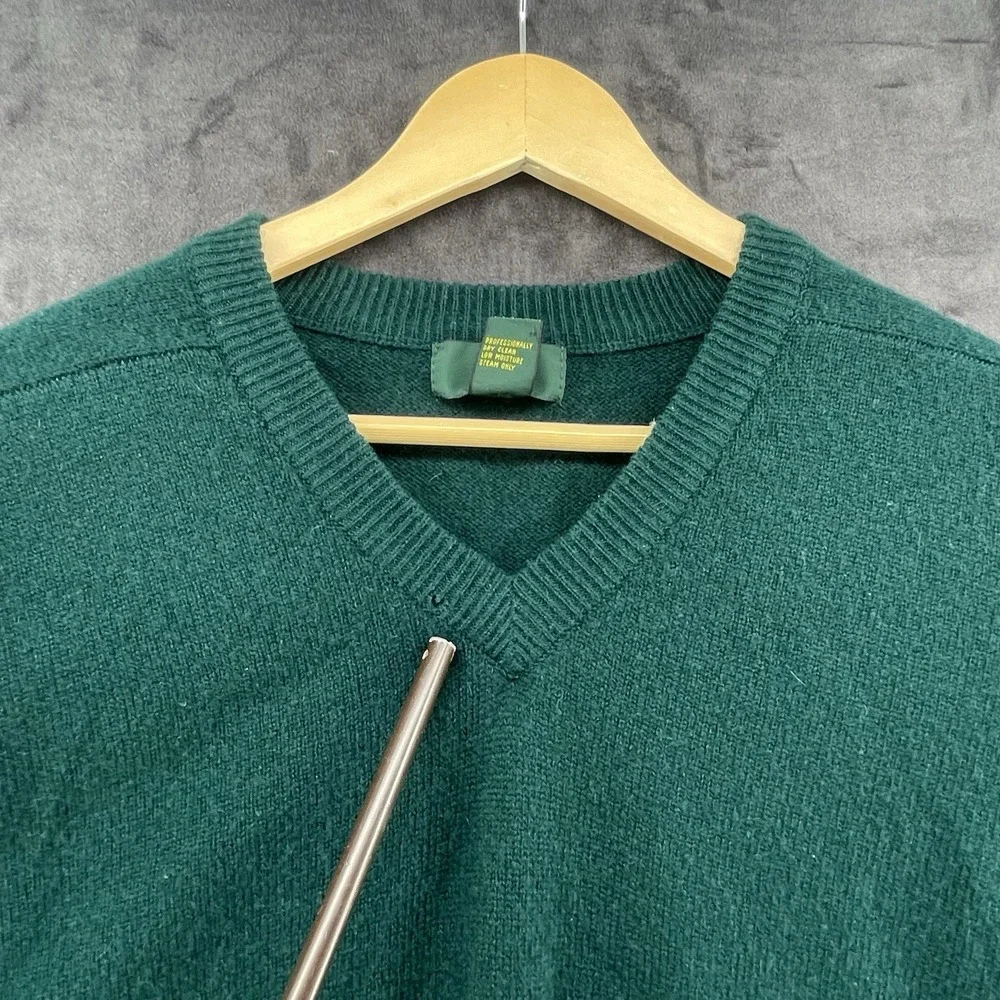 Vintage Club Room 100% Lambswool Green V-Neck Sweater Mens Size L Rare